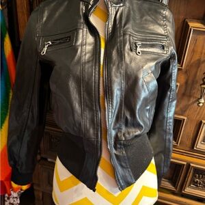 Miley Cyrus & Max Azria Black Faux Leather Bomber Jacket